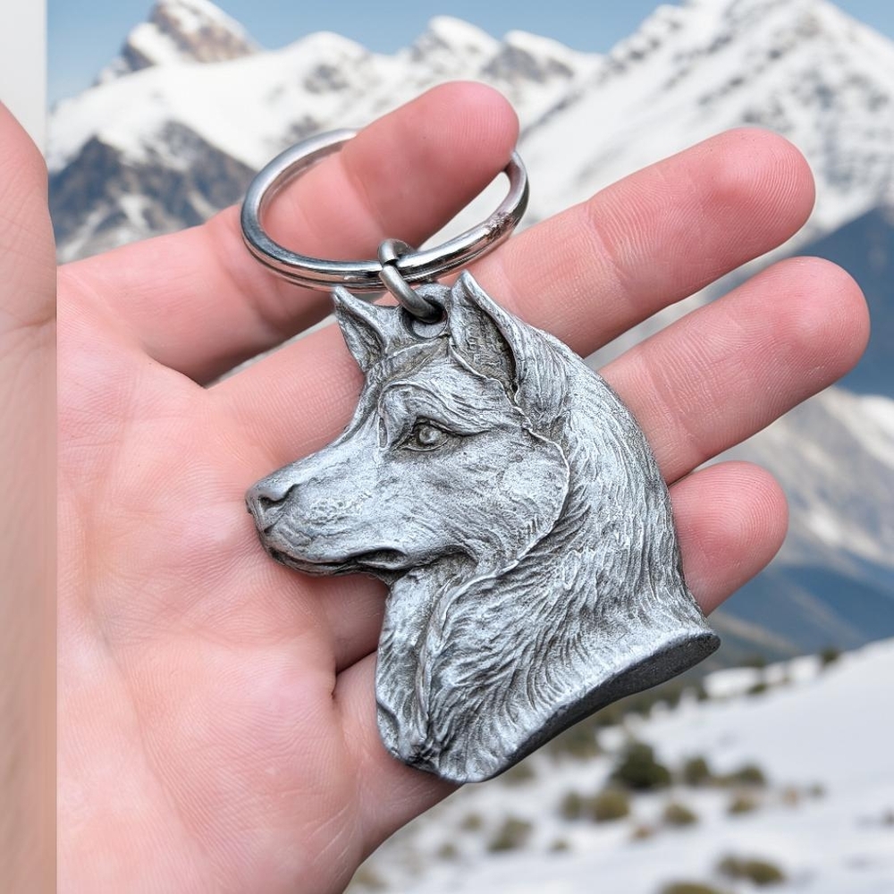 Fine Pewter USA Siberian Husky Dog Keychain